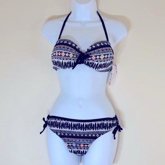 NWT. Enjoy The Sunshine Medium Colorful Print Halter Wrap Bikini Set. - Picture 1 of 11